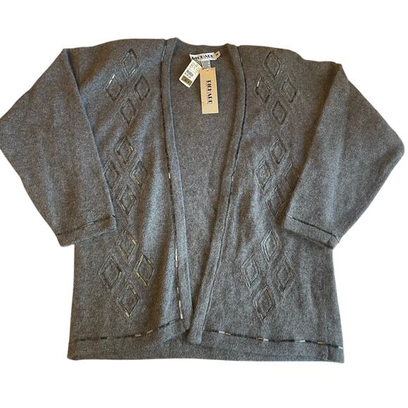 NWT Vintage Richard and Company Lambs Wool Blend Beaded Gray Cardigan Medium - Picture 1 of 11
